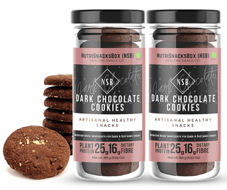 Vegan Dark Chocolate Cookies 360g (Pack of 2 x 180g), No Maida Healthy Cookies, Multigrain Jaggery Cookies (Ragi Flour, Oats Flour, Chickpeas Flour) - NutriSNacksBox